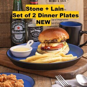 NEW Stone Lain 2 Piece Plates Stoneware Dinnerware Blue and Black Dishwa…